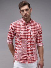 Men Red Printed Casual Shirt-SPARCKPRINT-1532-Red